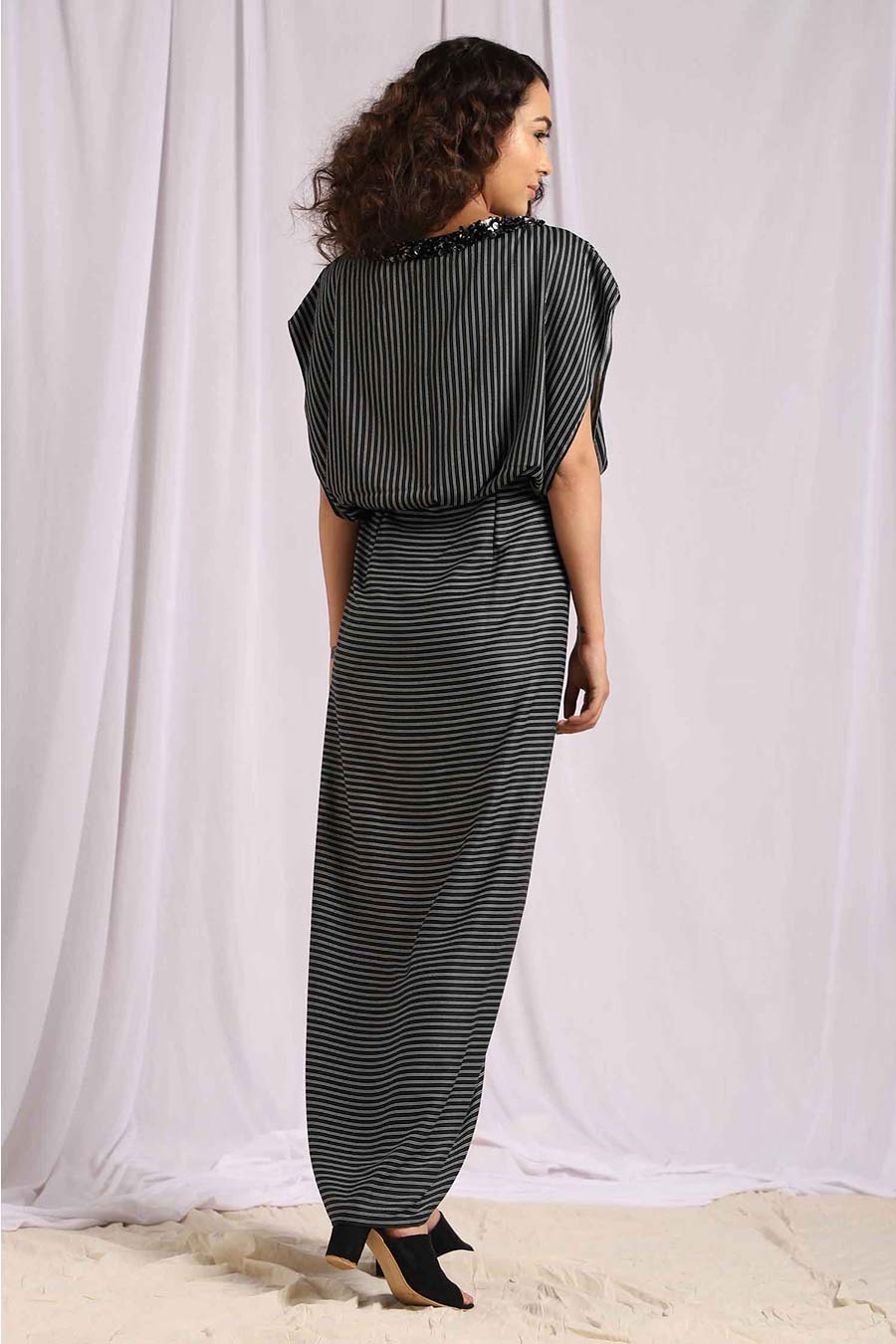Black Pin Stripes Drape Dress