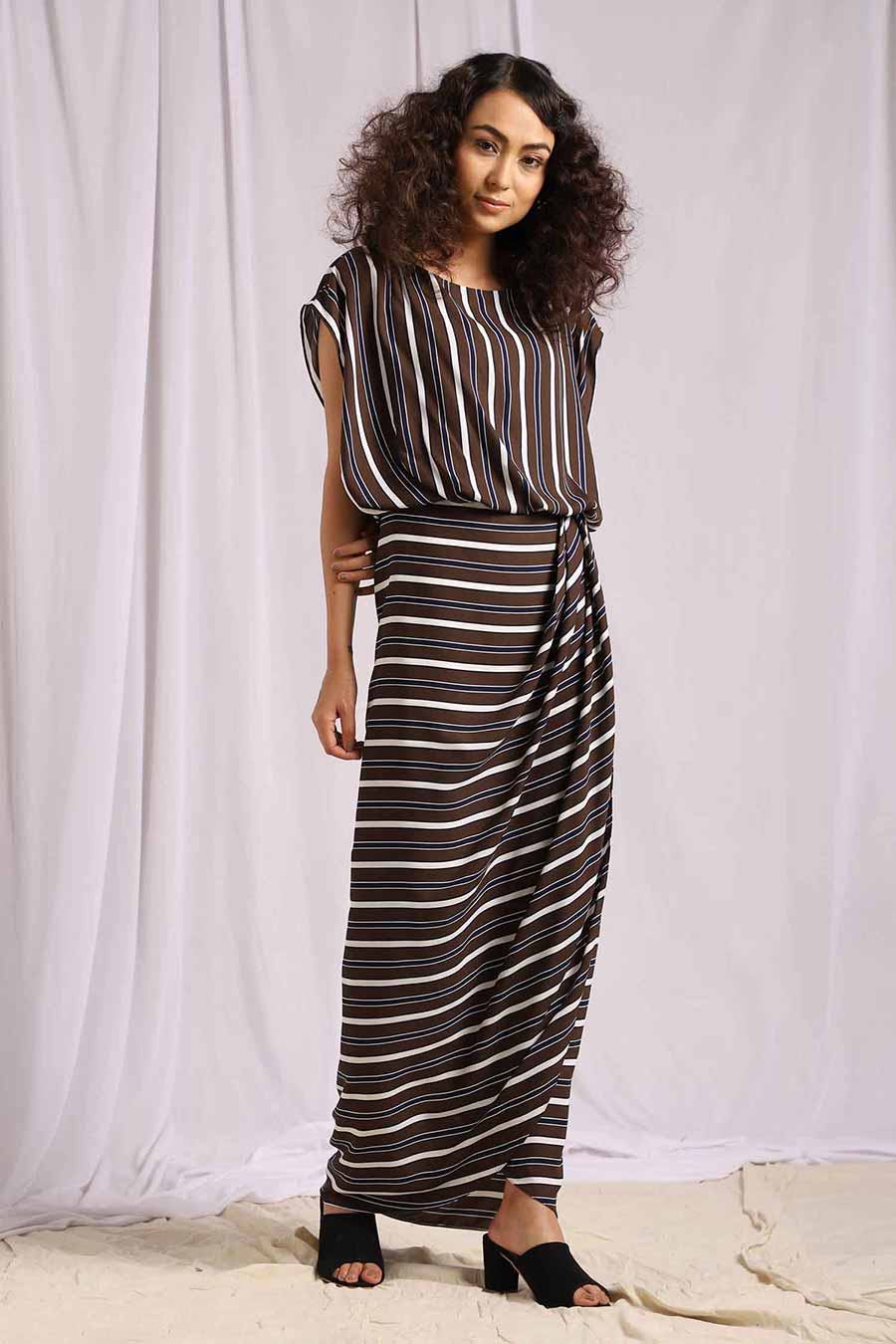 Brown Striped Layered Dress