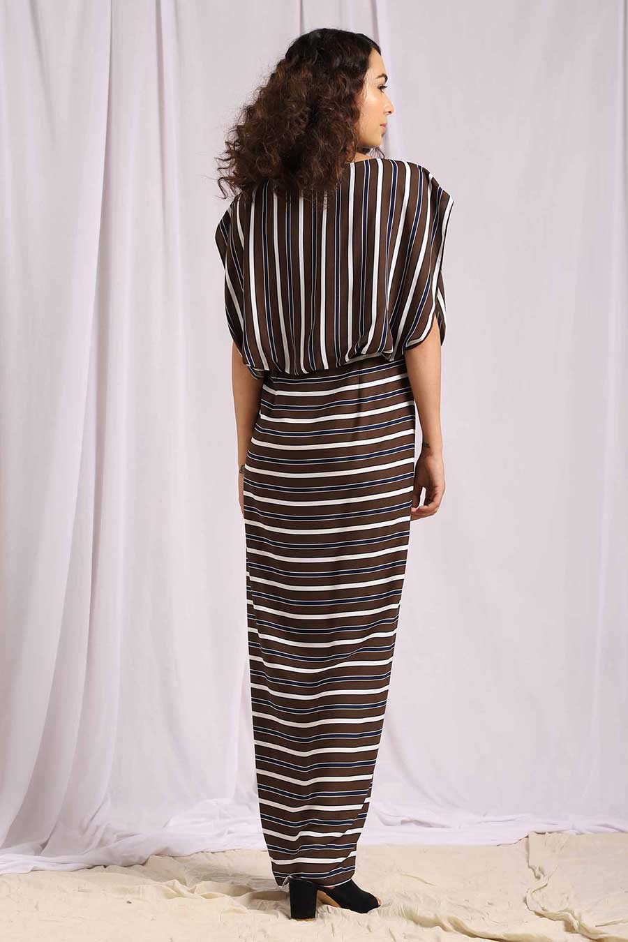 Brown Striped Layered Dress