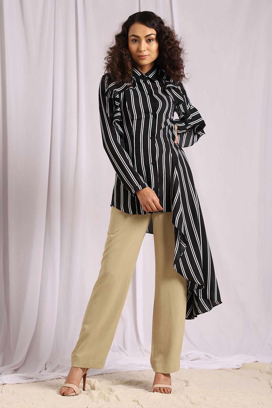 Black & White Stripes Asymmetrical Shirt