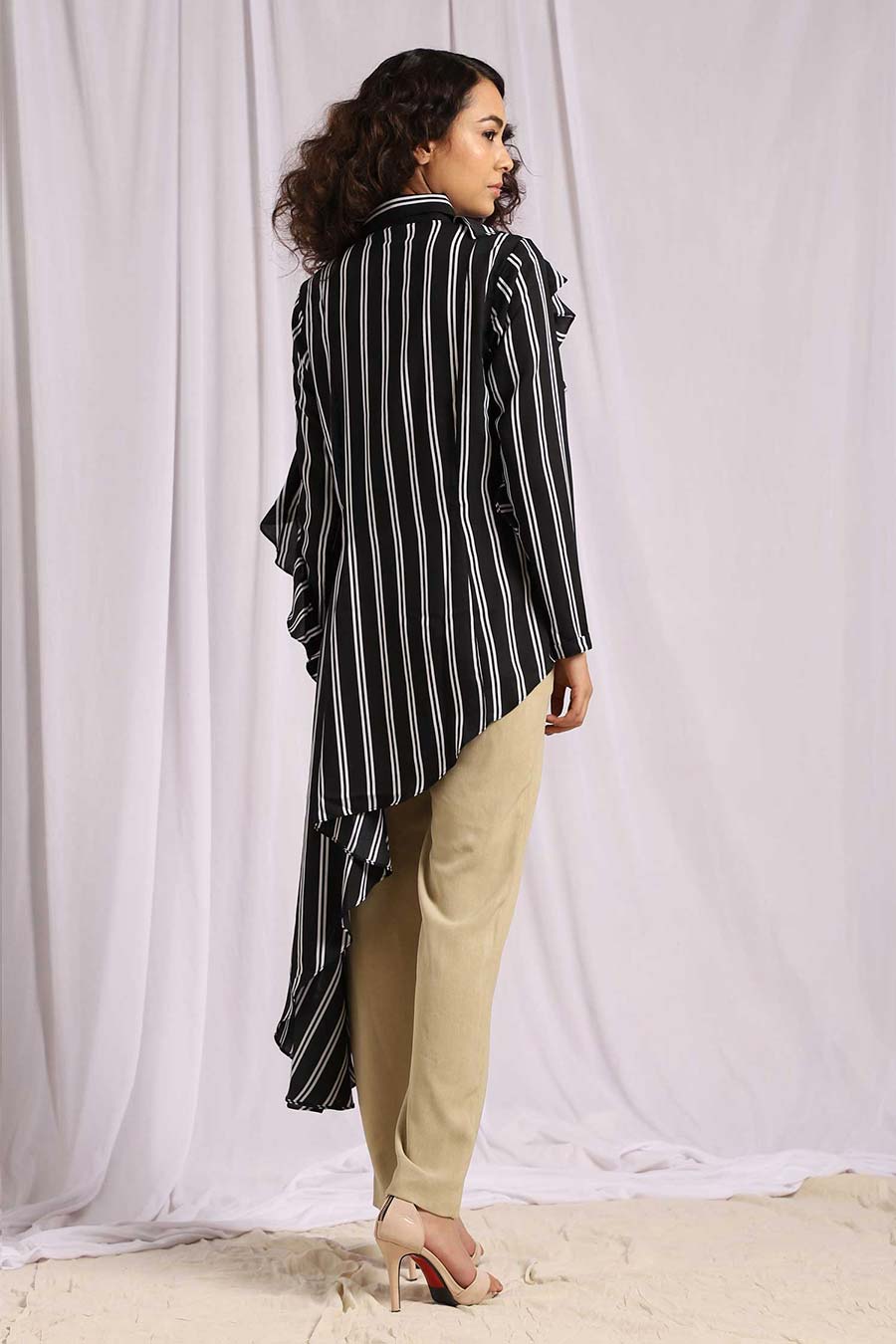 Black & White Stripes Asymmetrical Shirt