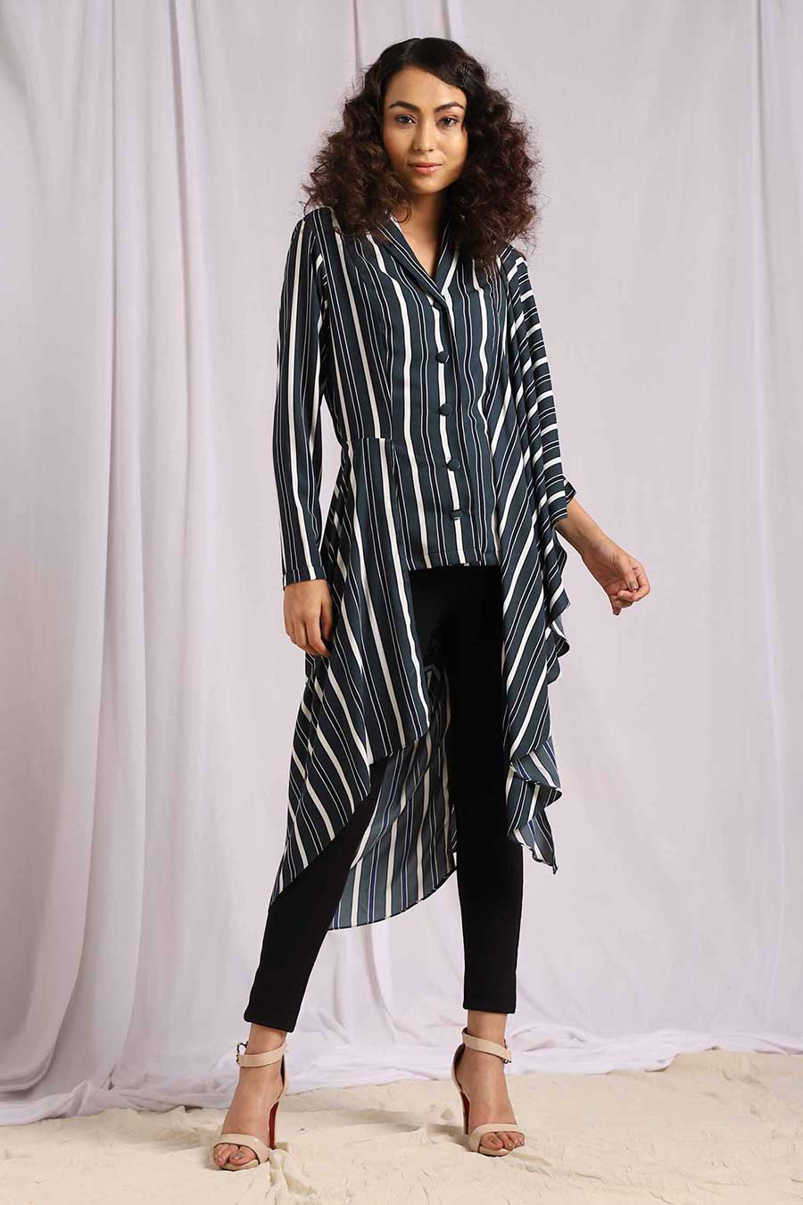 Slate Stripes Drape Blazer Tunic