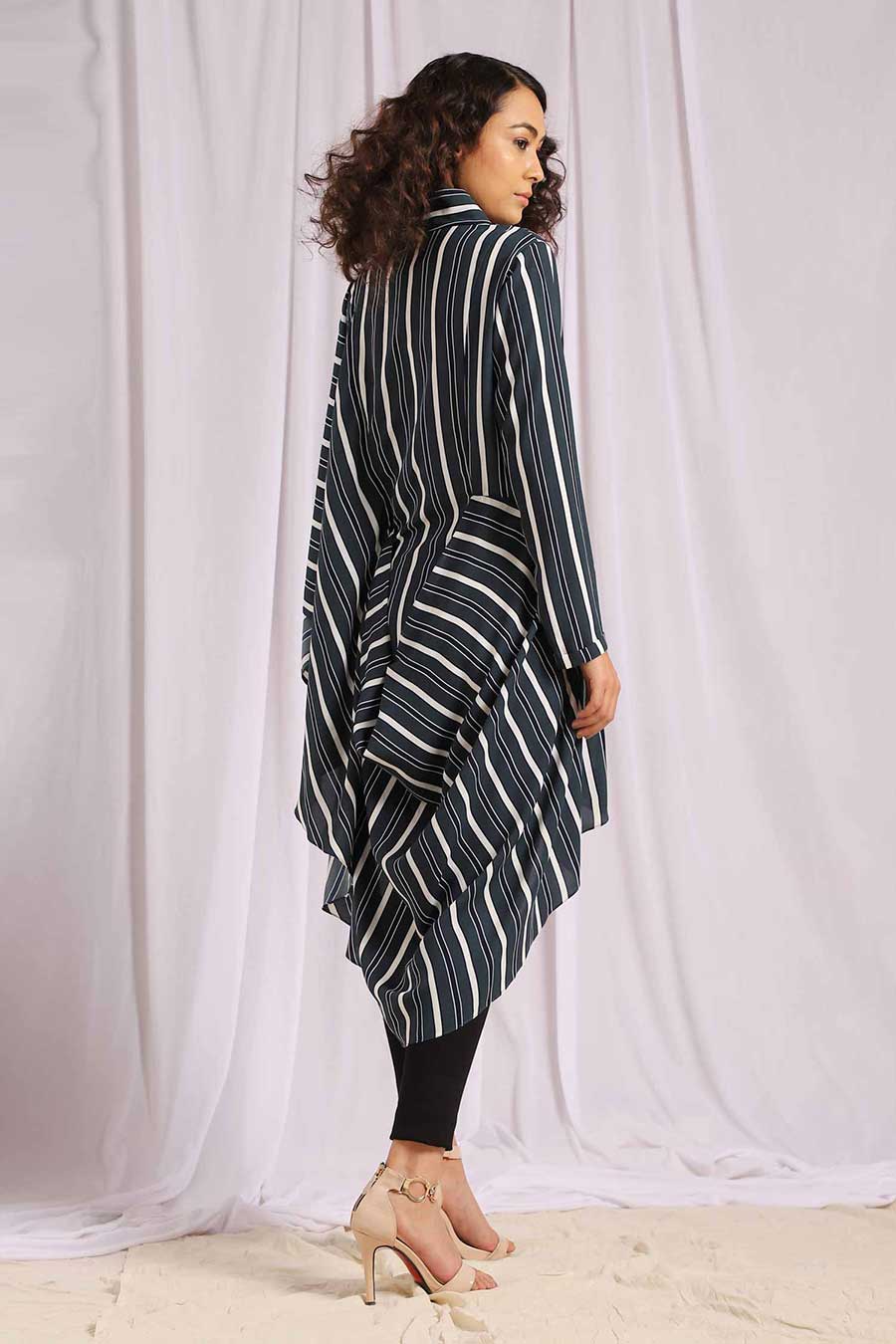 Slate Stripes Drape Blazer Tunic