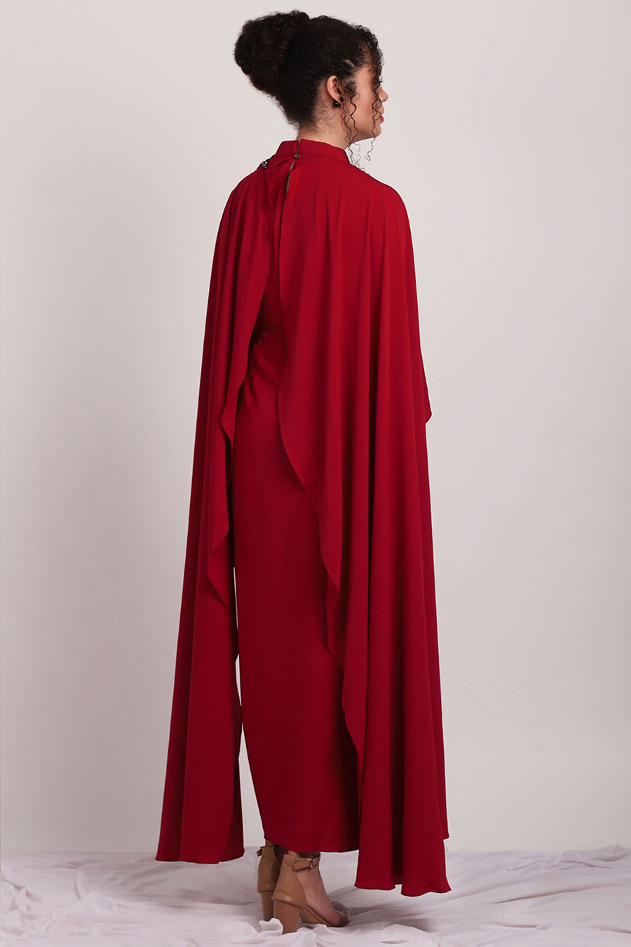 Metallic Feather Red Drape Dress