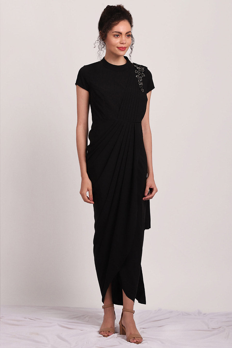 Black Pleated Saree Dress