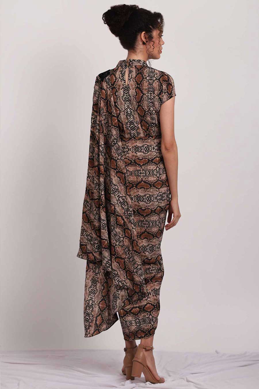 Snake Print Pleated Saree Dress