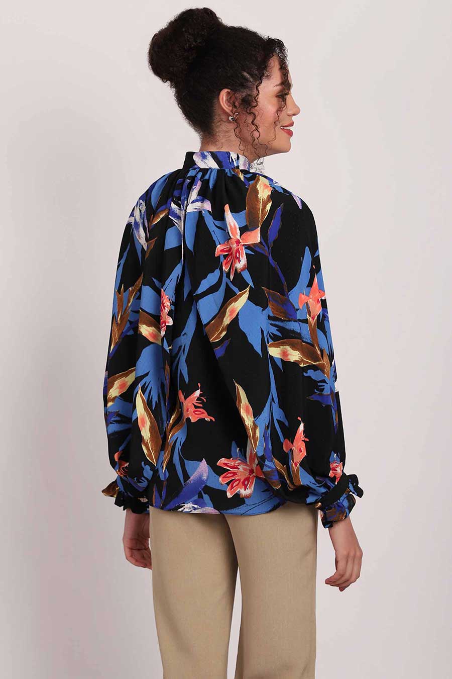 Tropical Print Sleeve Drape Shirt