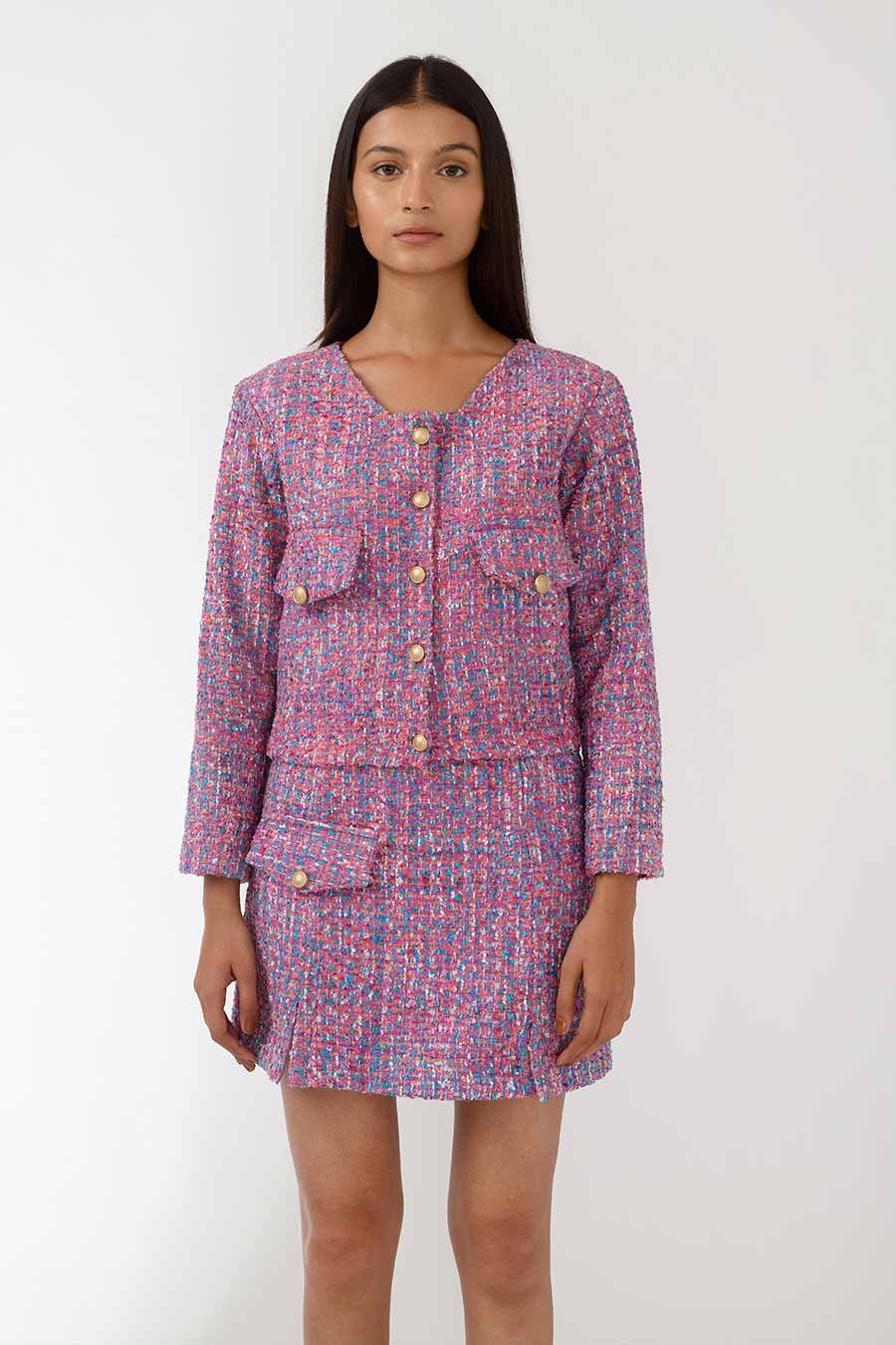 Peony Radiant Pink Handwoven Short Jacket