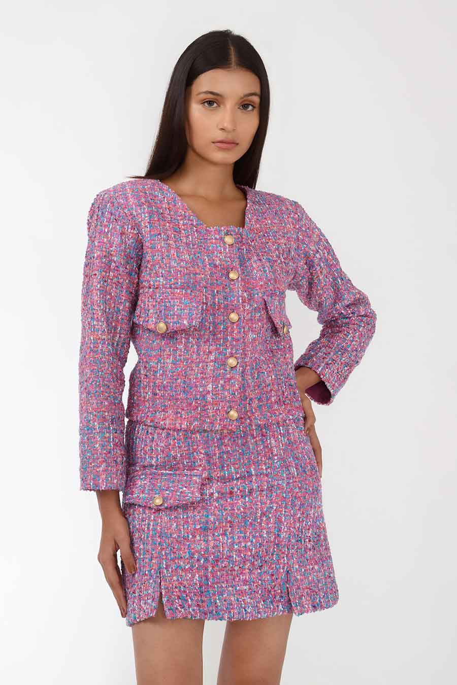 Peony Radiant Pink Handwoven Short Jacket