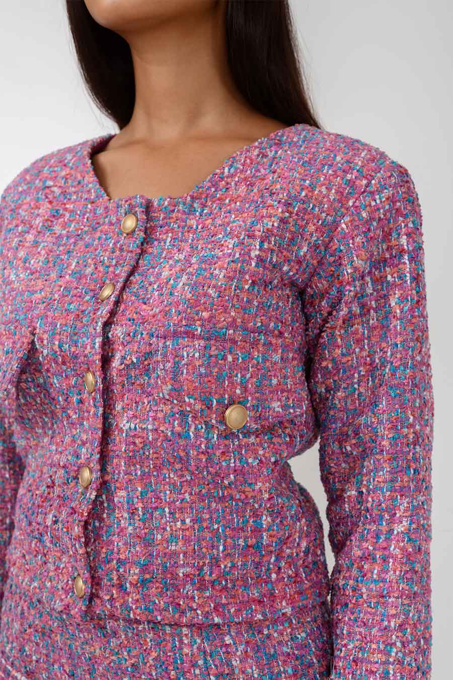 Peony Radiant Pink Handwoven Short Jacket