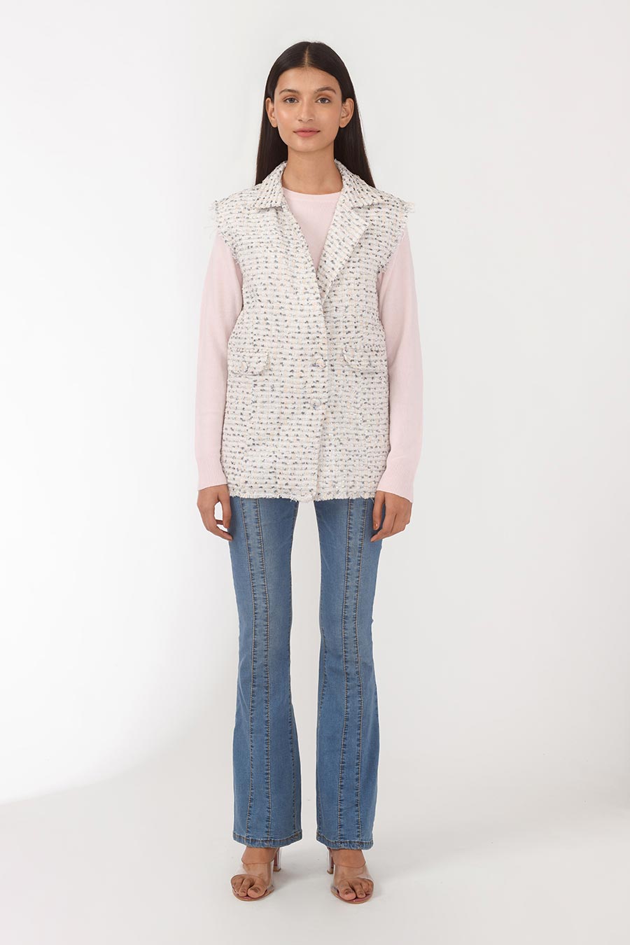 Aurora White Handwoven Sleeveless Jacket