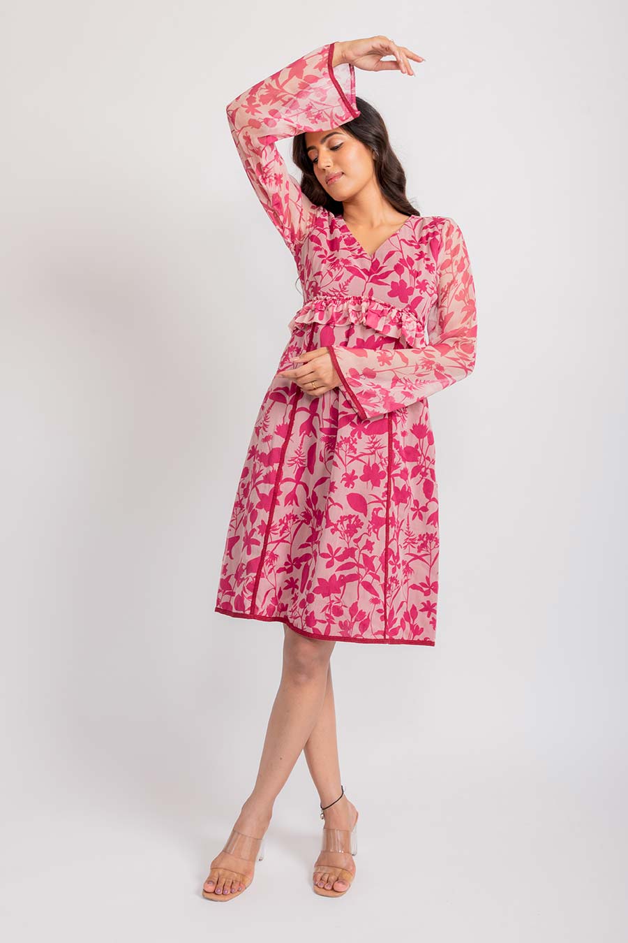 Elisa Pink Chiffon Lacy Dress
