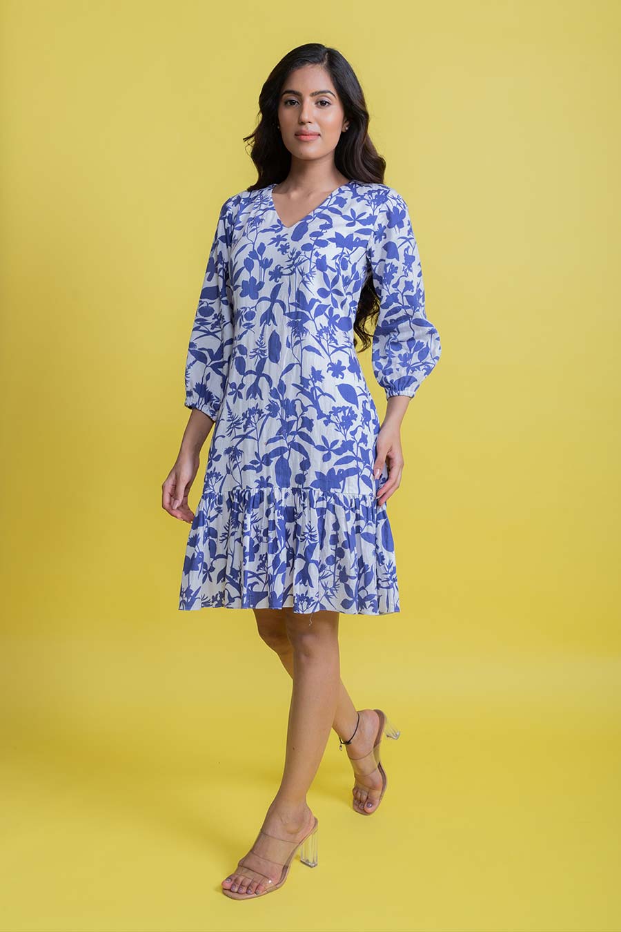 Chloe Blue Vegan Silk Tier Dress