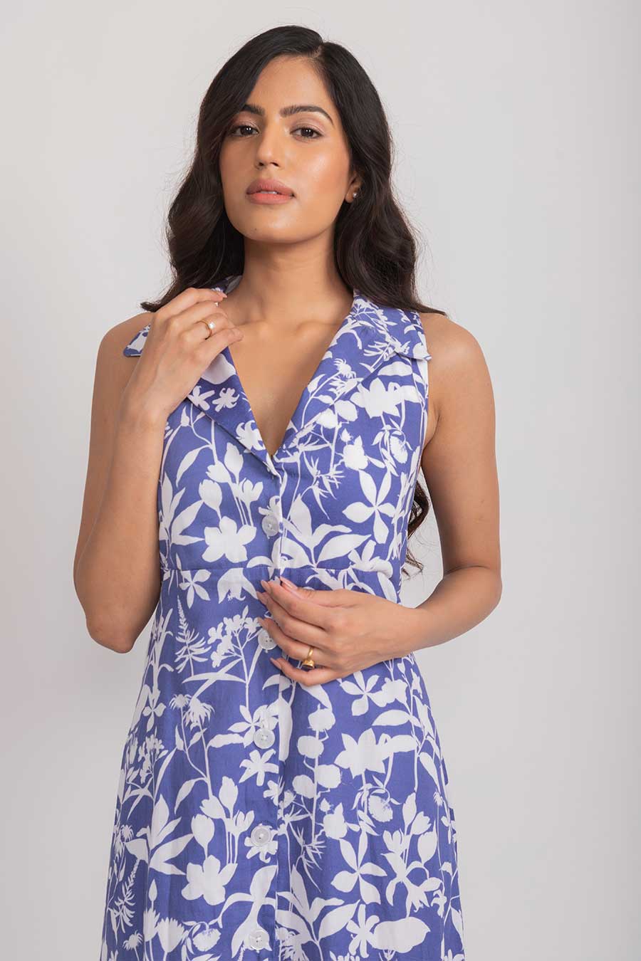 Pixie Blue Vegan Silk Long Shirt Dress