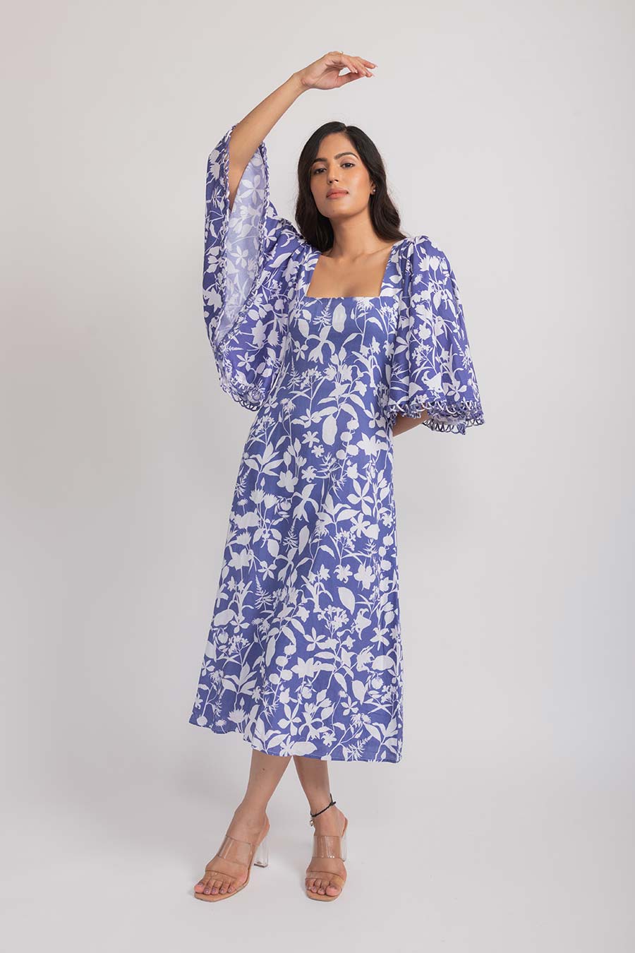 Tula Blue Vegan Silk Midi Dress