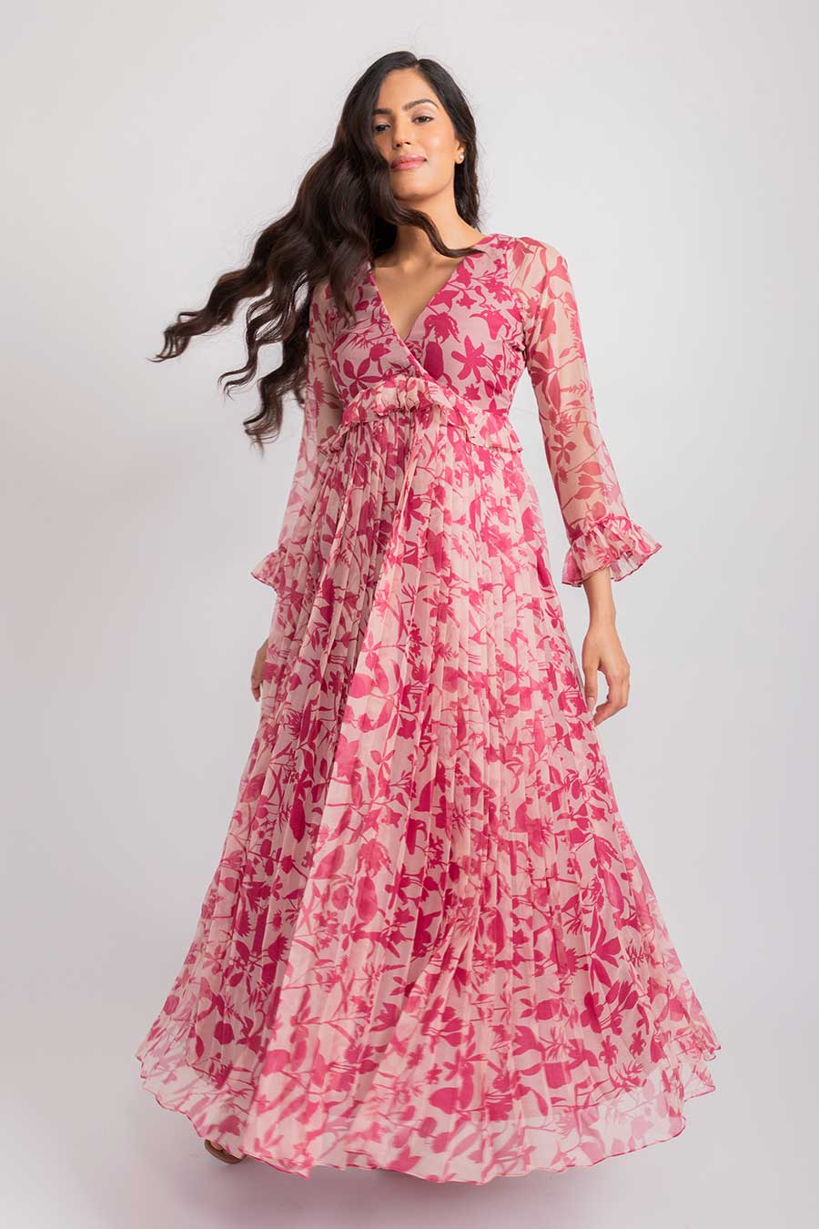 Michelle Pink Chiffon Pleated Maxi Dress