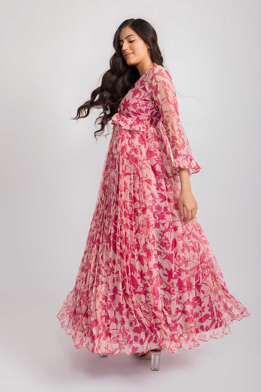 Michelle Pink Chiffon Pleated Maxi Dress