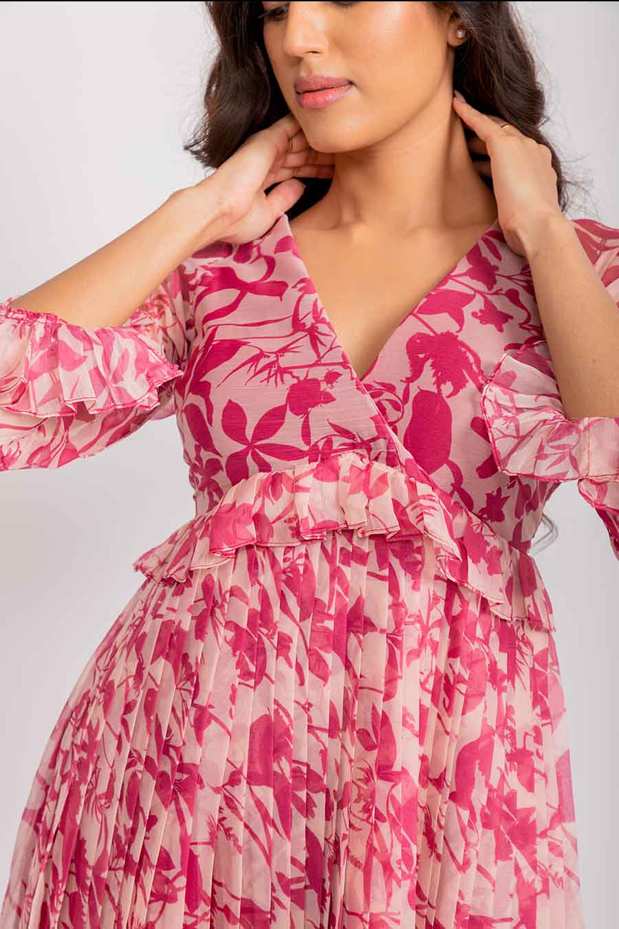 Michelle Pink Chiffon Pleated Maxi Dress