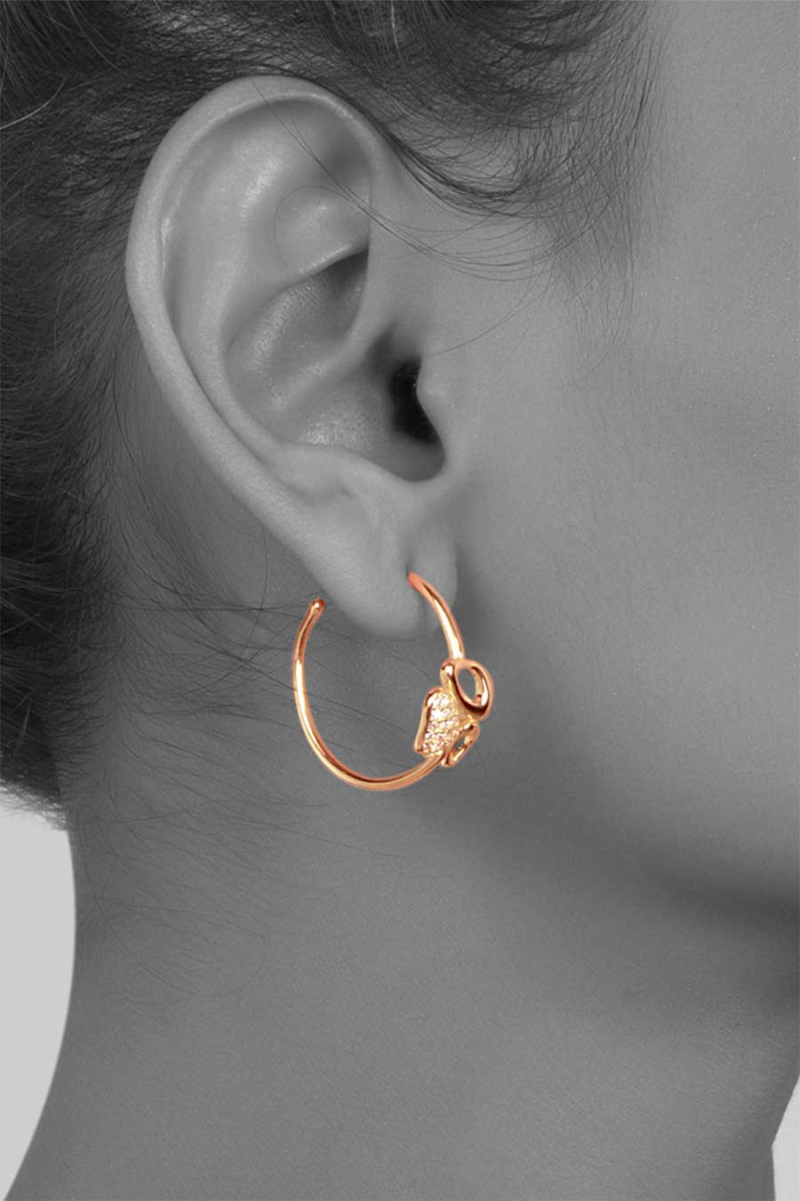 Enchanted Tri Motif Rose Gold Hoop Earrings