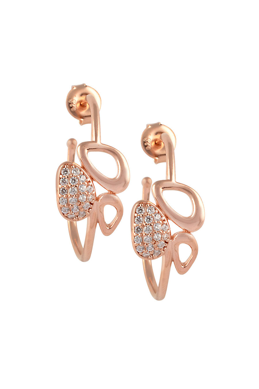 Enchanted Tri Motif Rose Gold Hoop Earrings