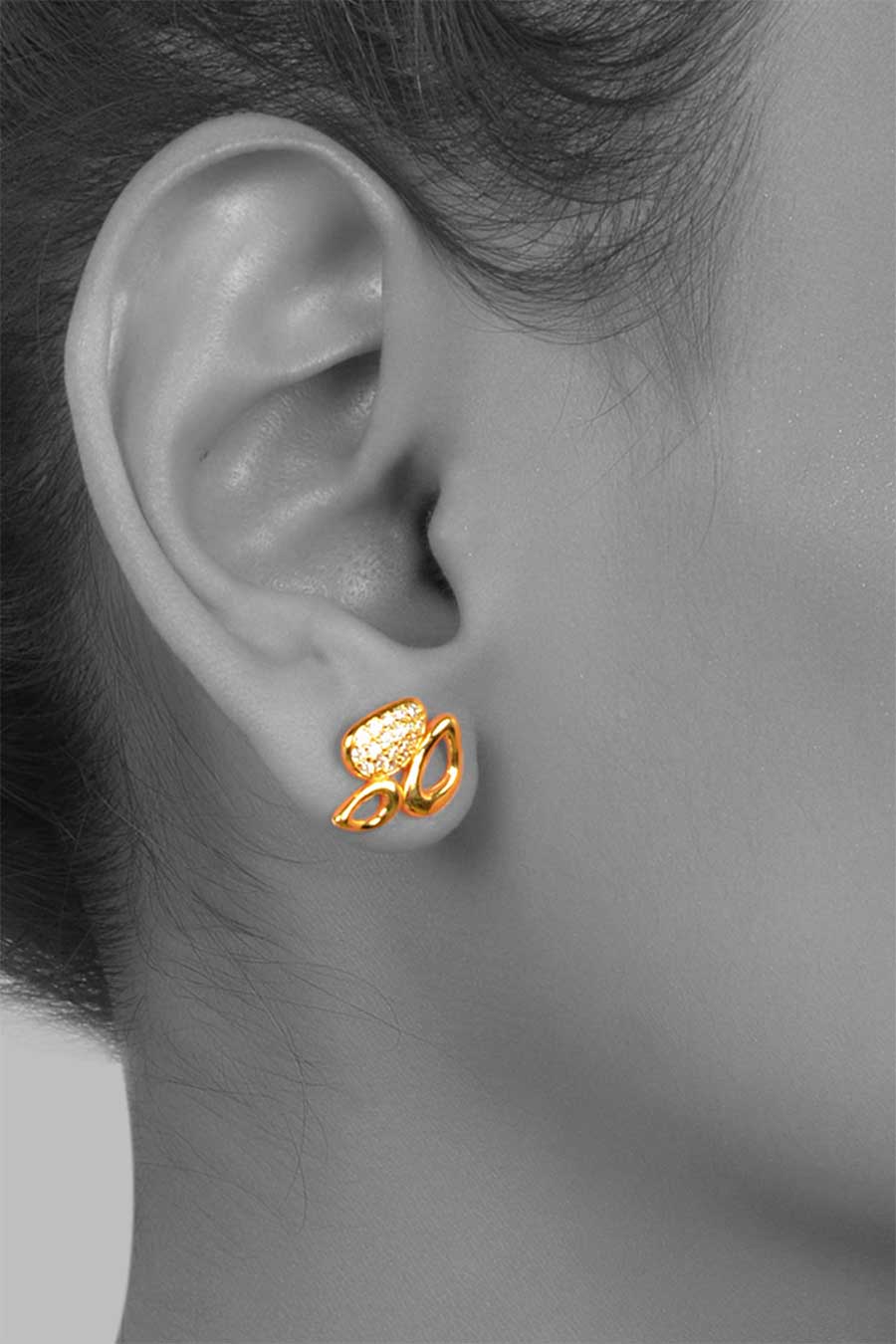 Tri Motif Golden Stud Earrings