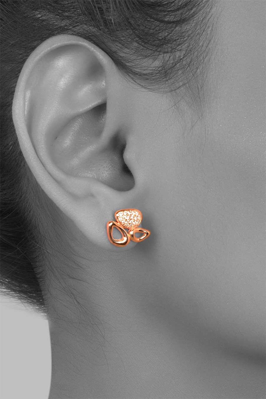 Tri Motif Rose Gold Stud Earrings