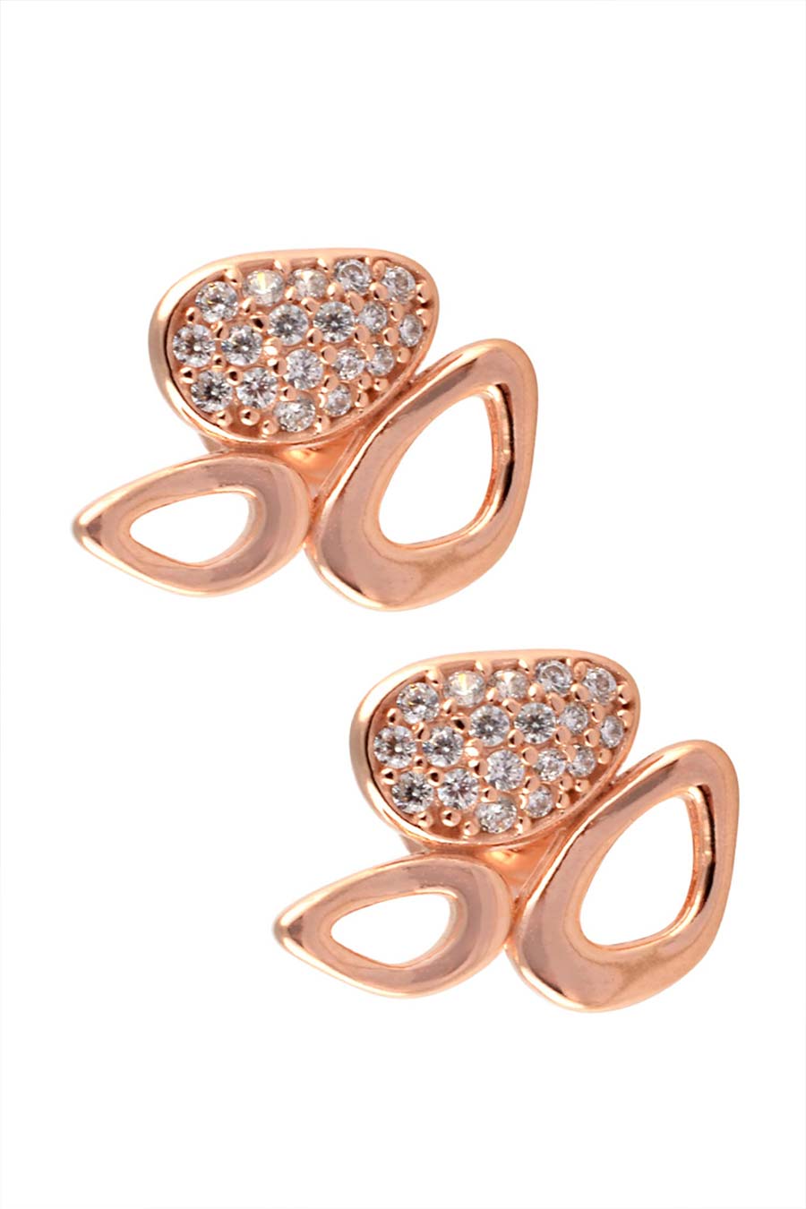 Tri Motif Rose Gold Stud Earrings
