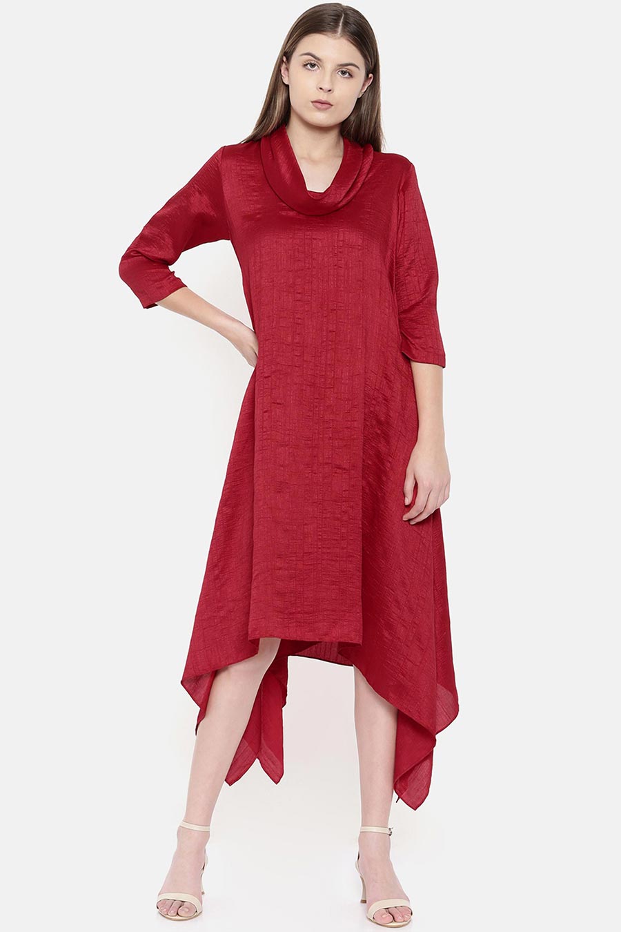 Red Cowl Neck Dress