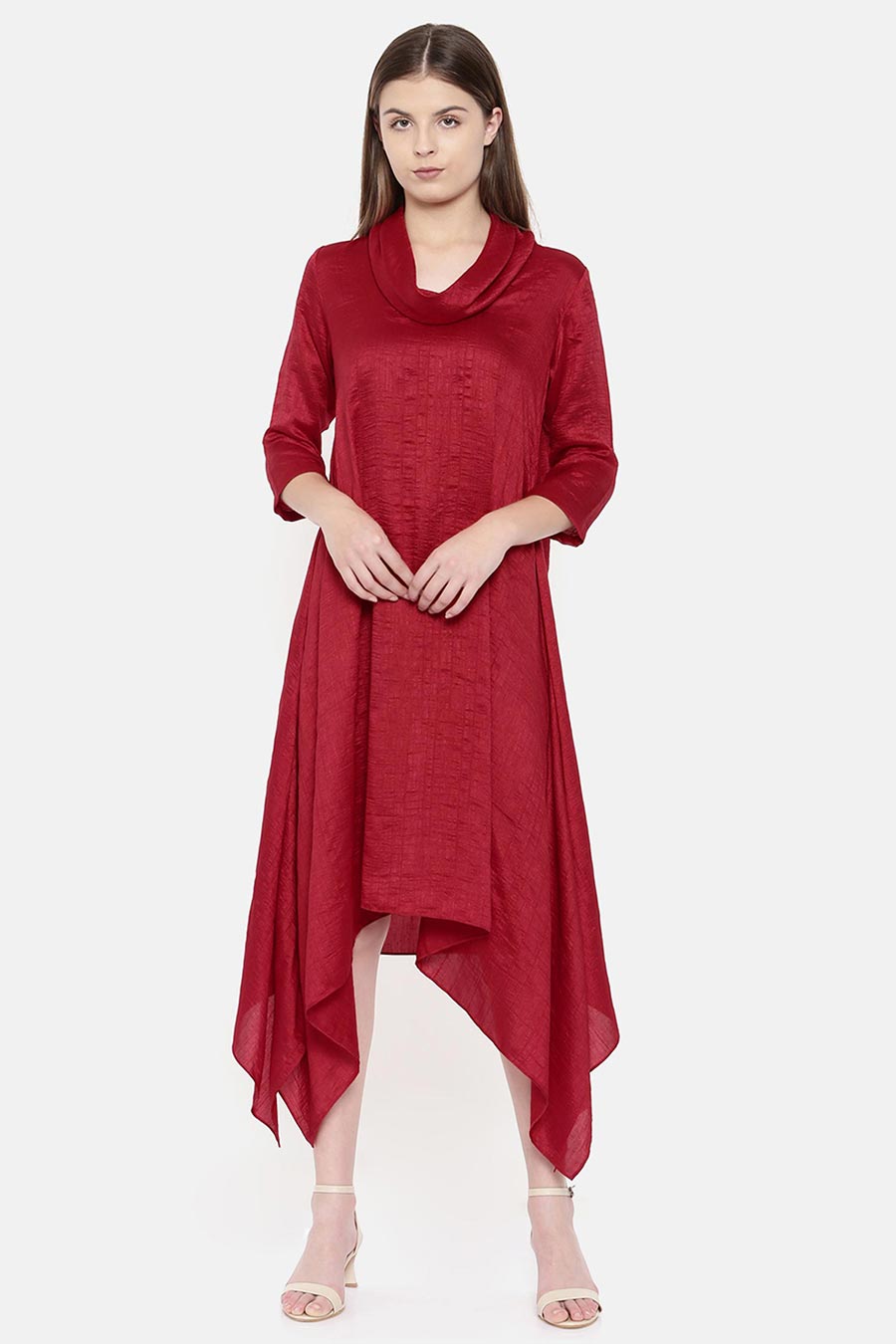Red Cowl Neck Dress