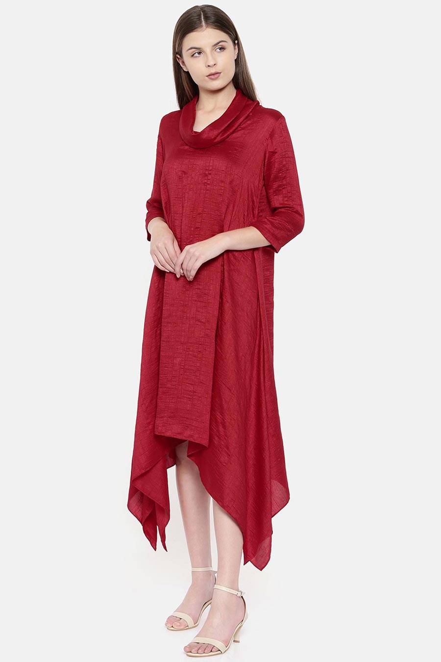 Red Cowl Neck Dress