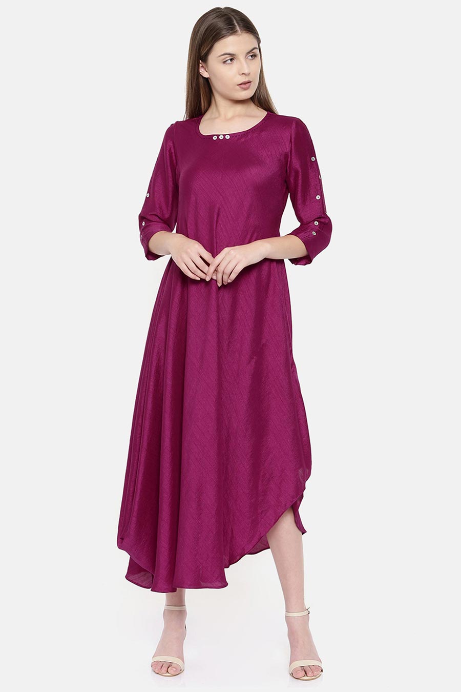 Wine Bias Slub Dress