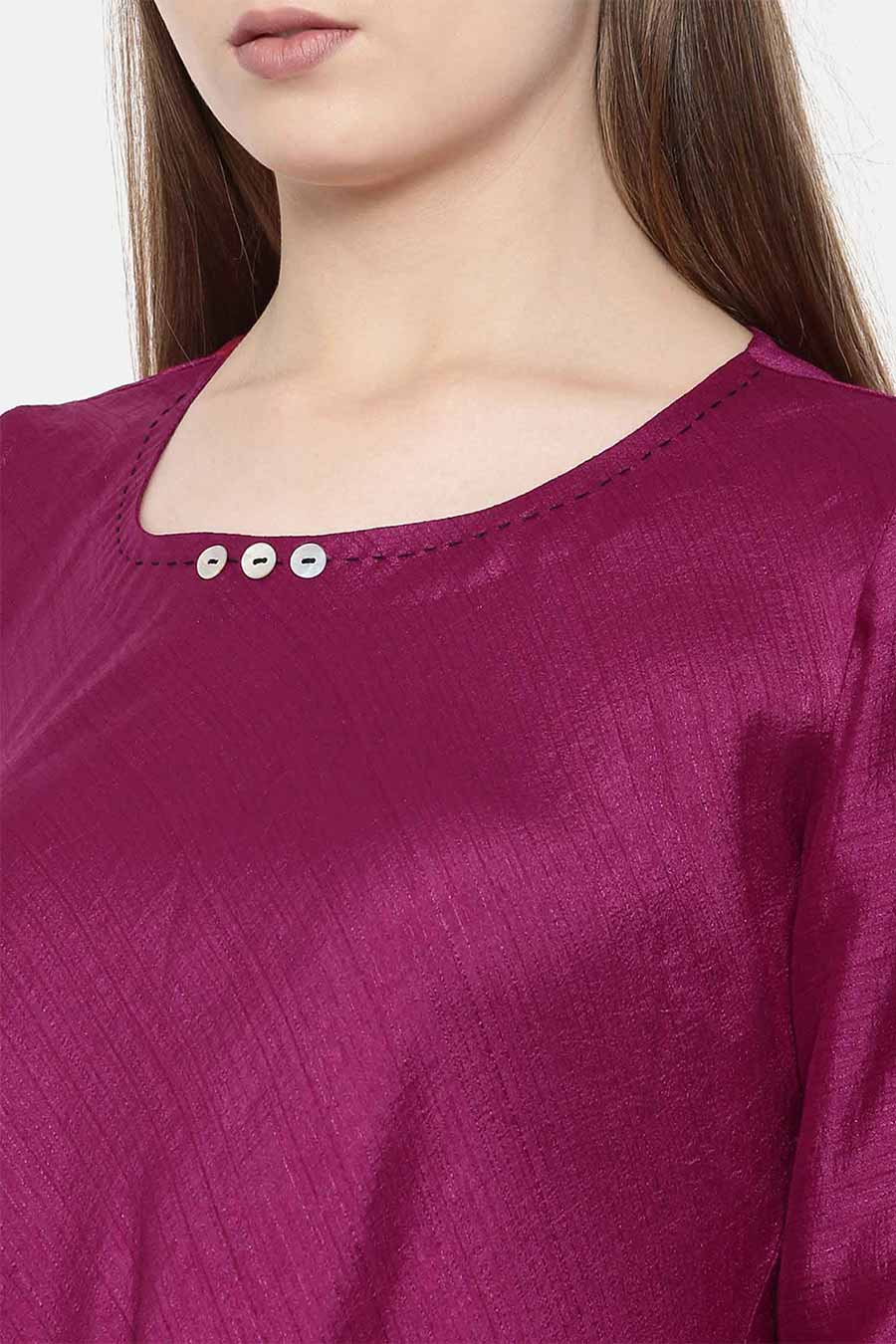 Wine Bias Slub Dress