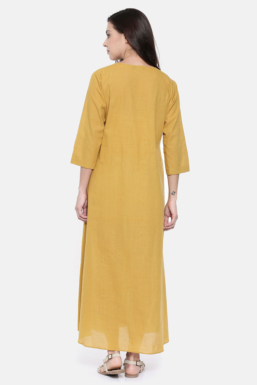 Mustard Pintuck Cotton Dress