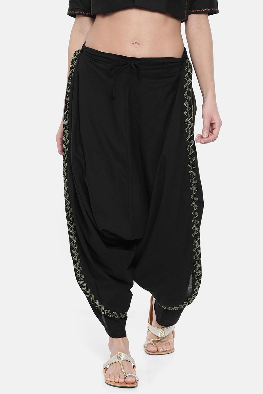 Black Embroidered Cotton Dhoti Pants