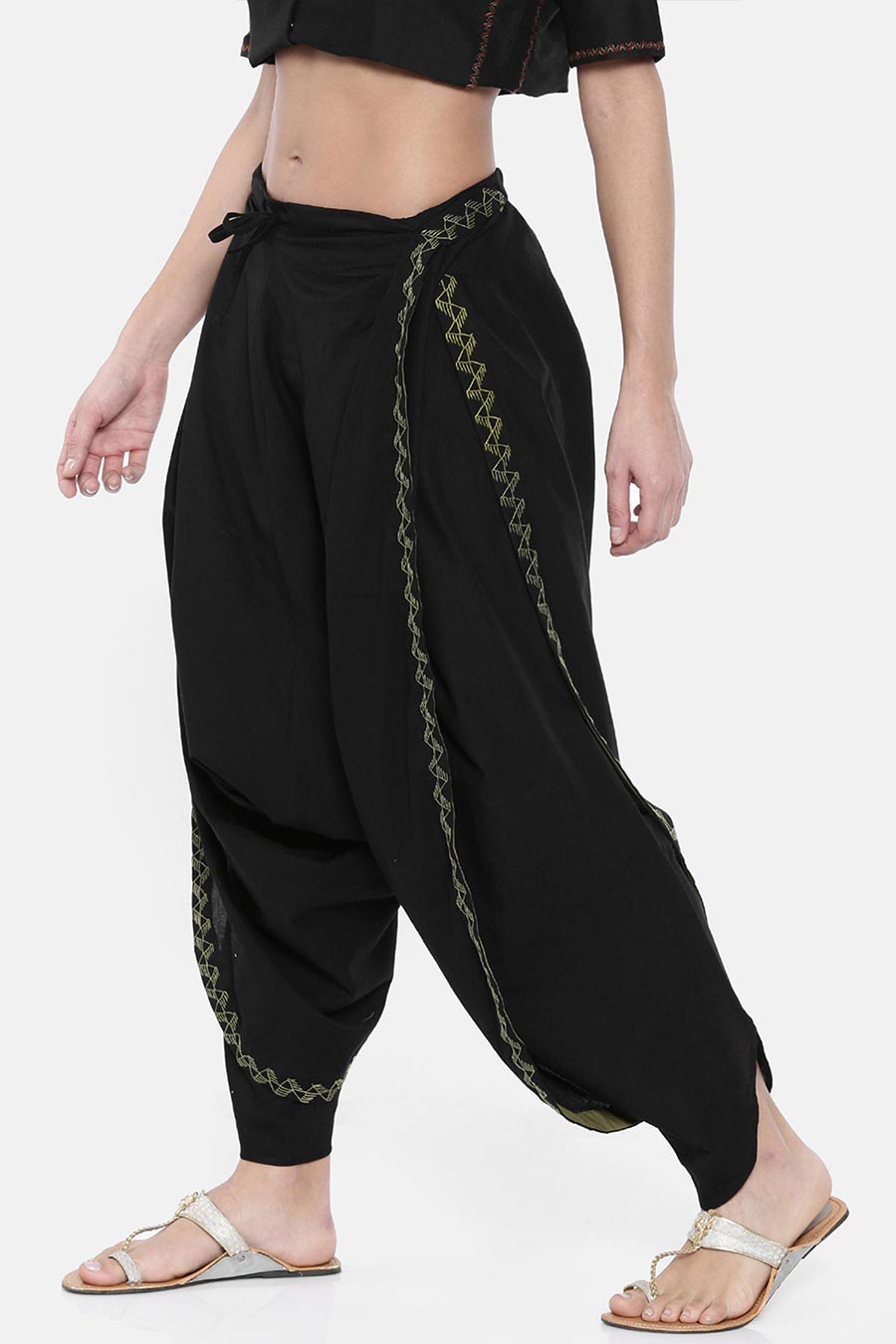 Black Embroidered Cotton Dhoti Pants
