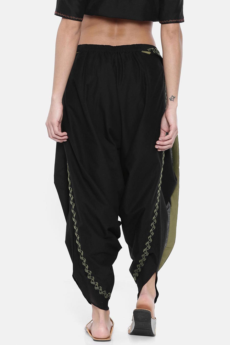 Black Embroidered Cotton Dhoti Pants