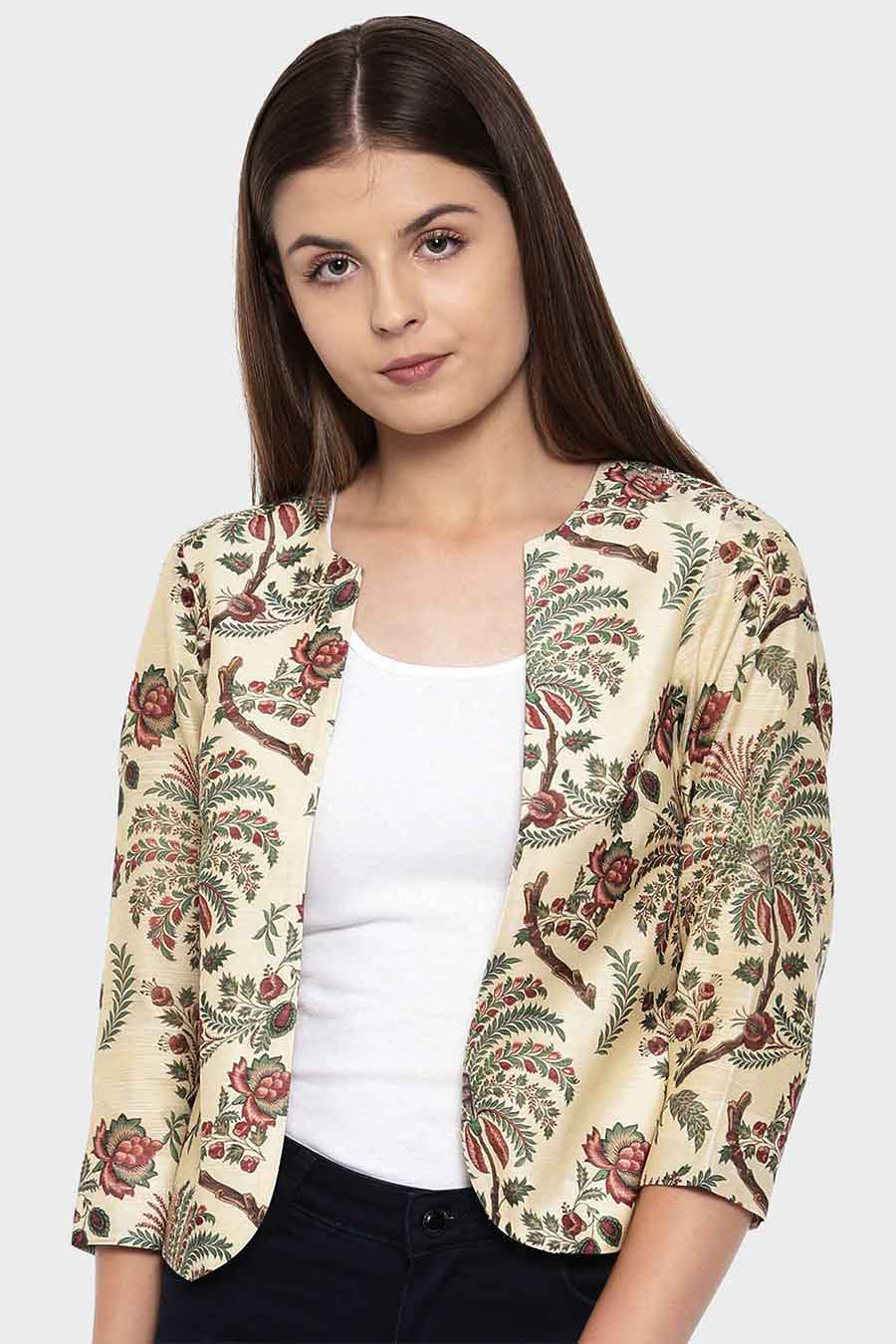 Chanderi Digital Beige Printed Jacket