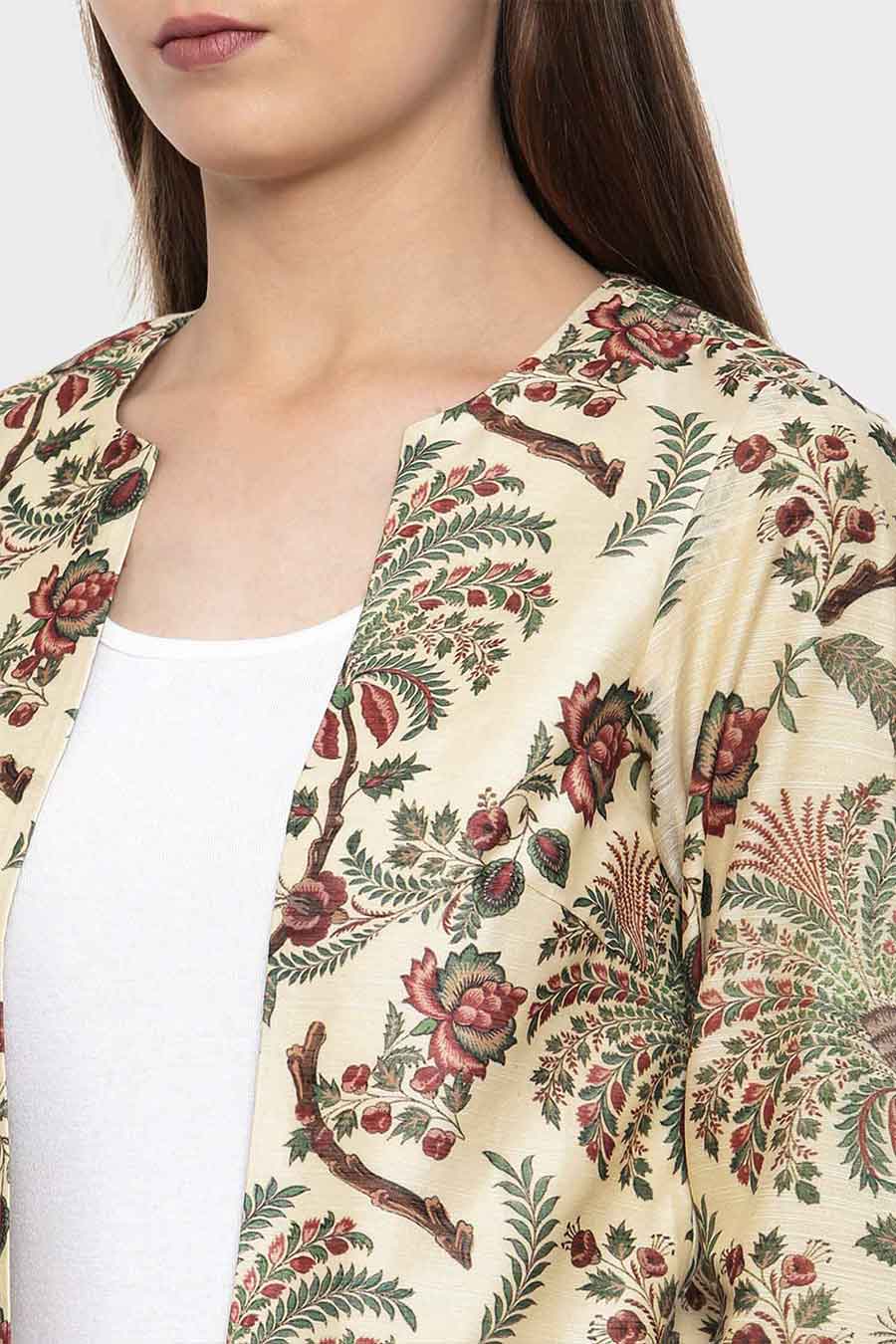 Chanderi Digital Beige Printed Jacket