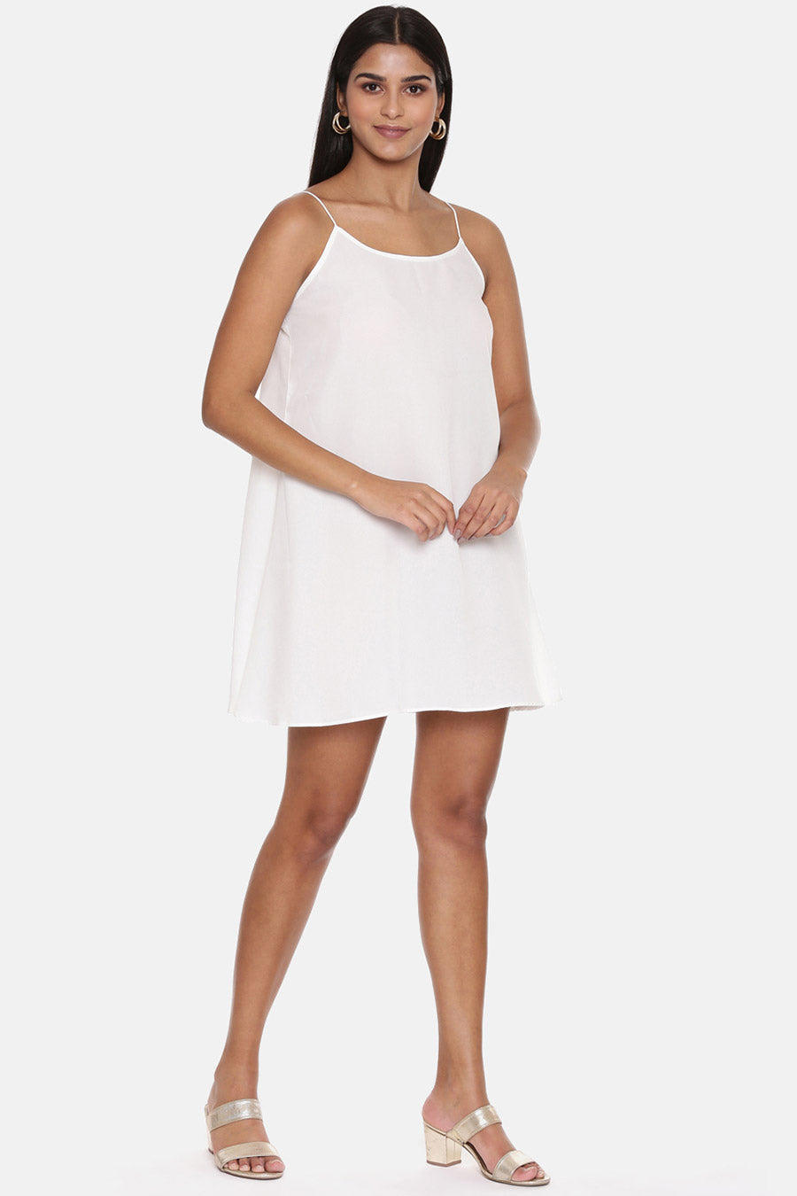 White Cowl Neck Silk Short Dress