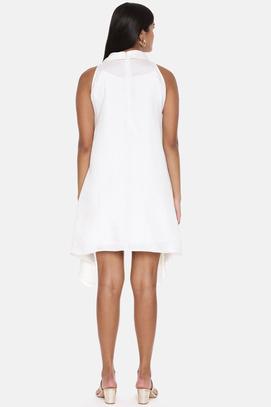 White Cowl Neck Silk Short Dress