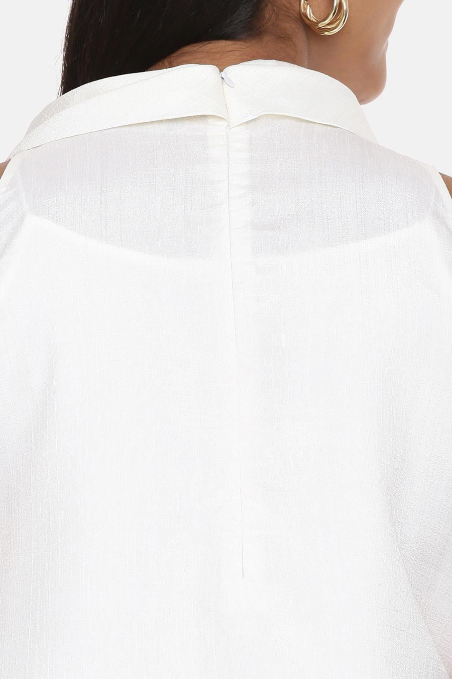 White Cowl Neck Silk Short Dress