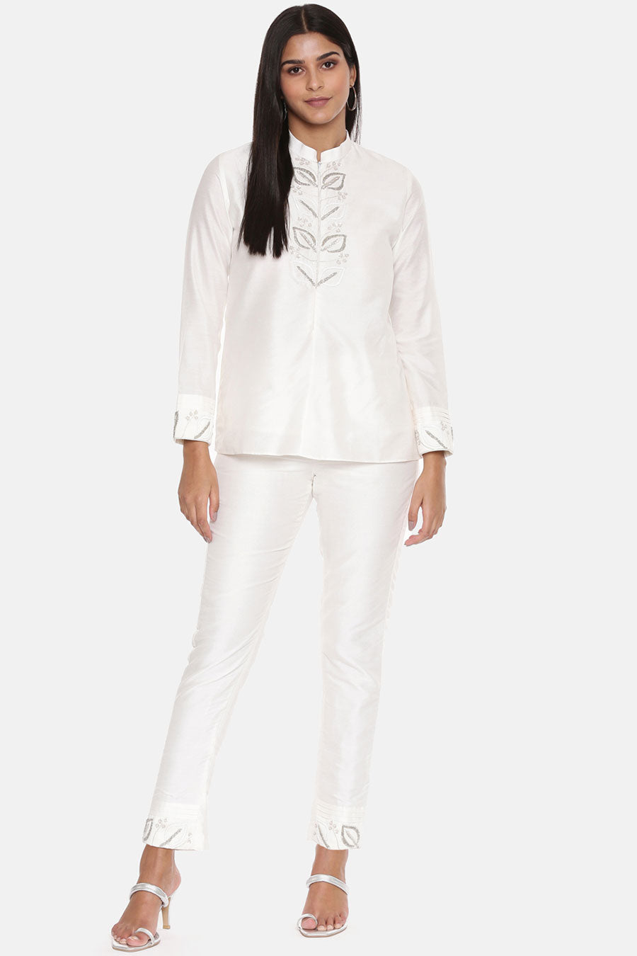 White Embroidered Pants