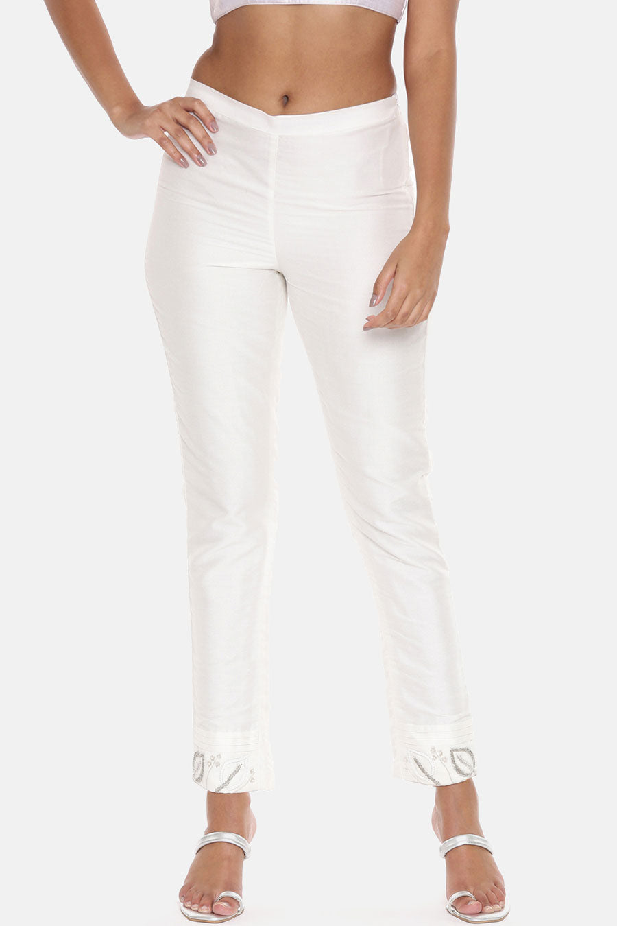 White Embroidered Pants