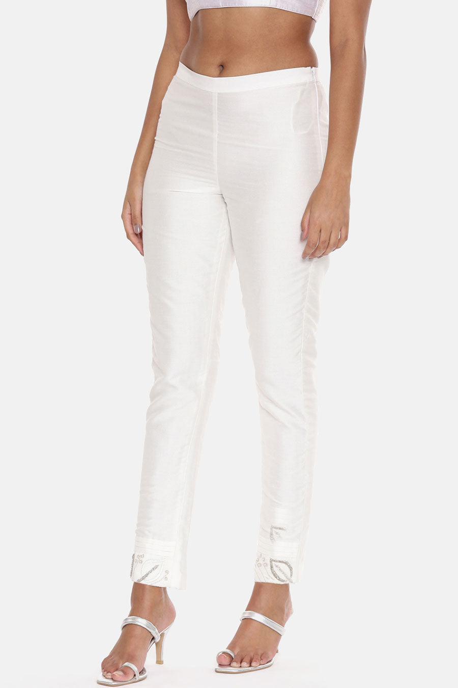 White Embroidered Pants