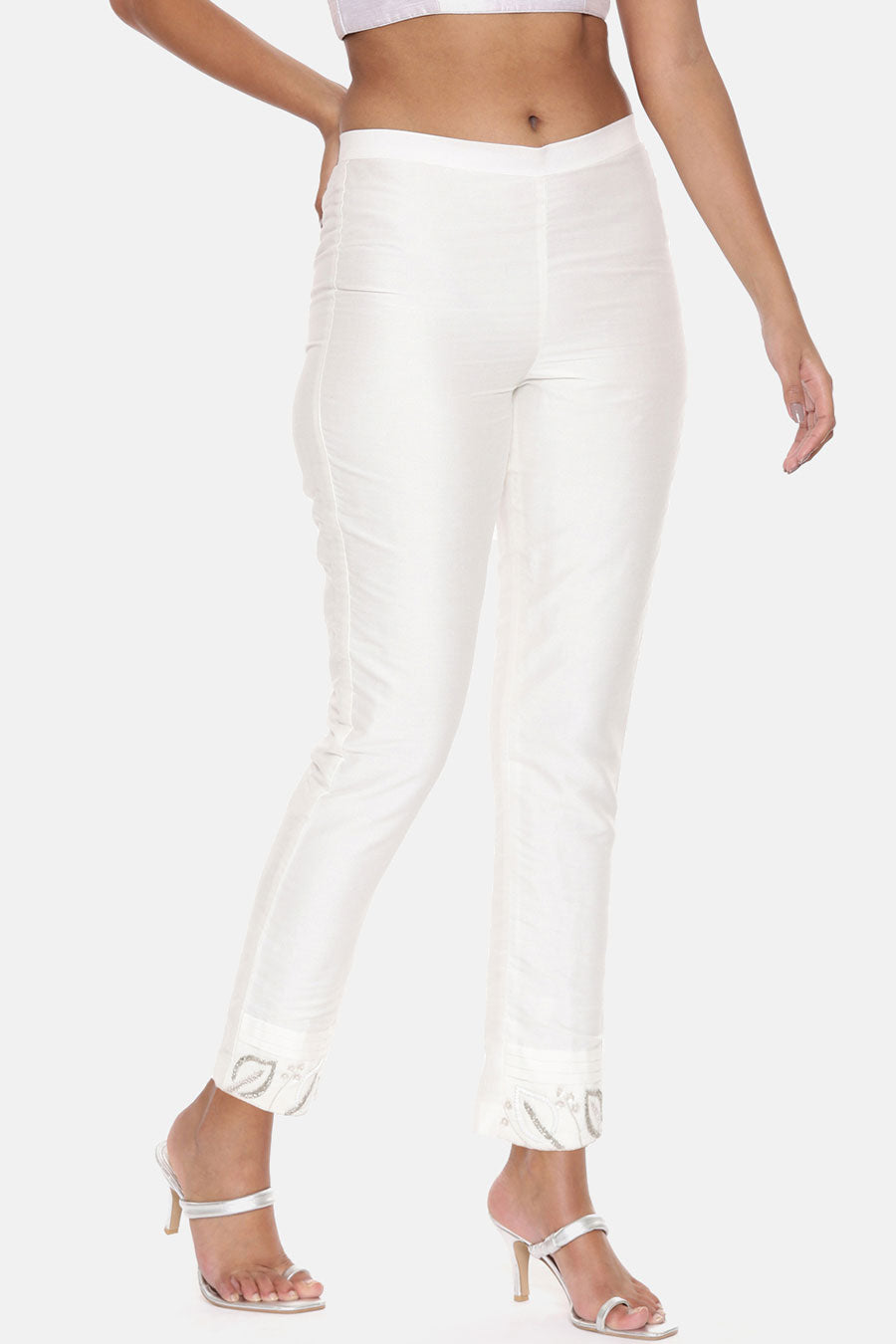 White Embroidered Pants