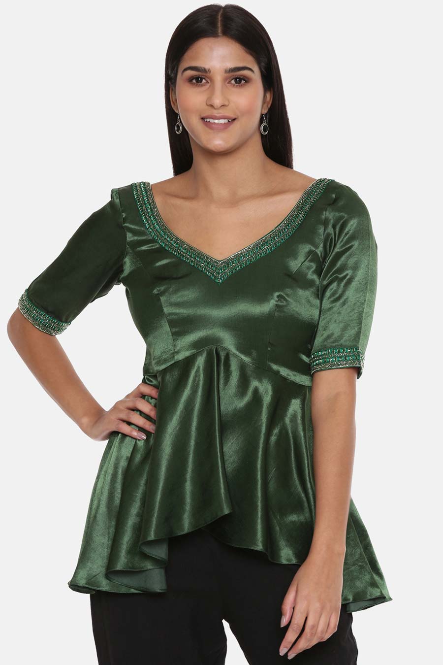 Green Embroidered Top