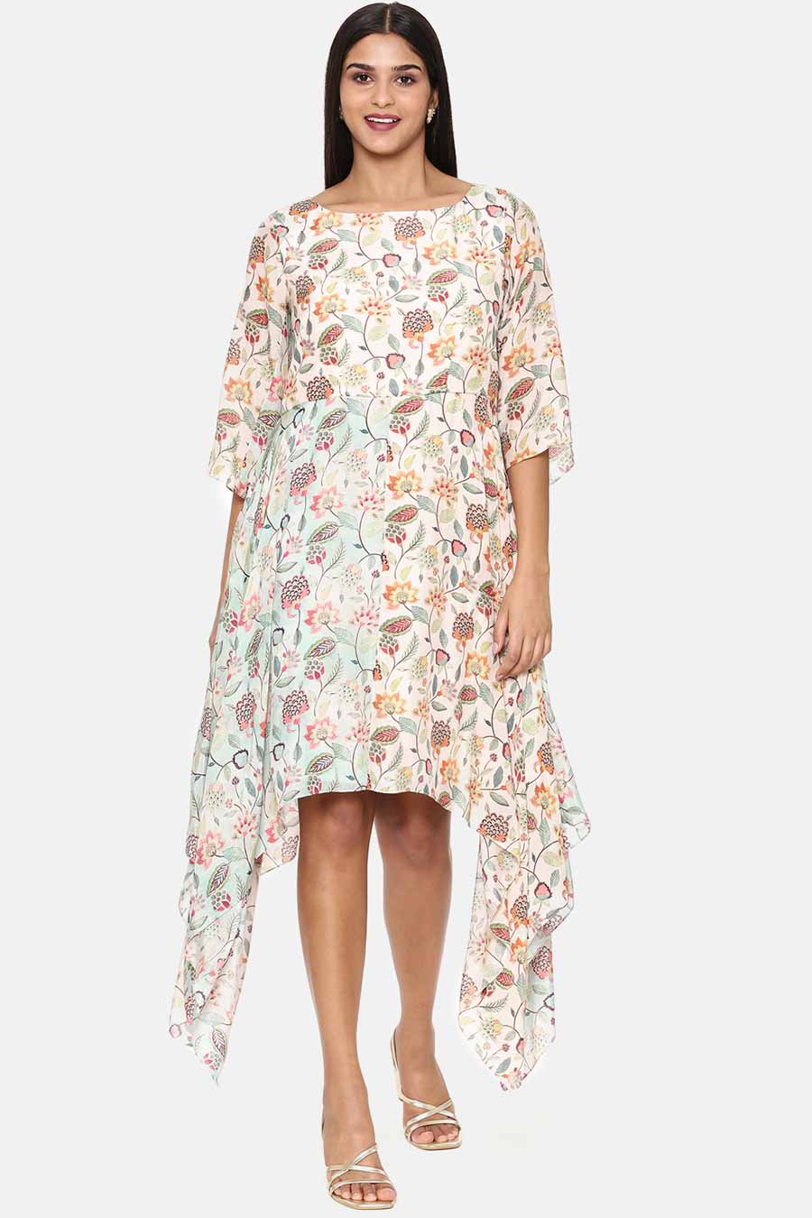 White Floral Print Muslin Dress