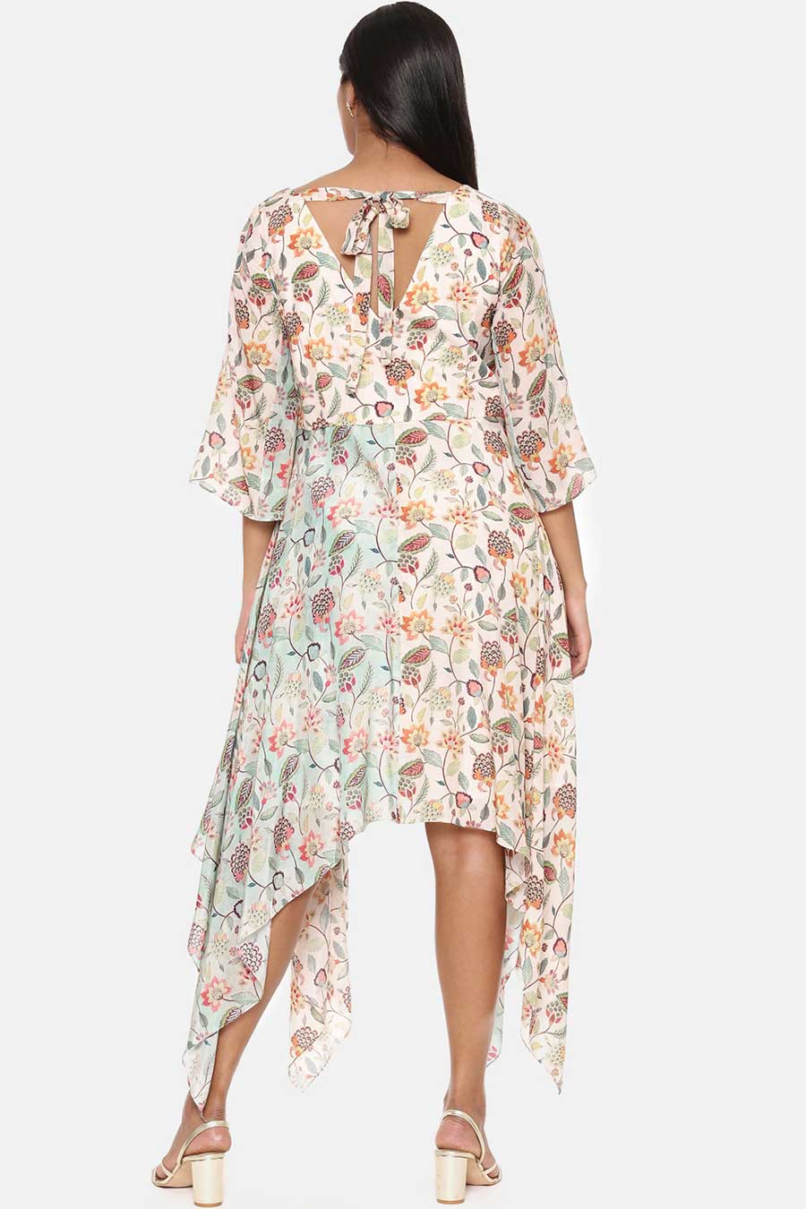 White Floral Print Muslin Dress