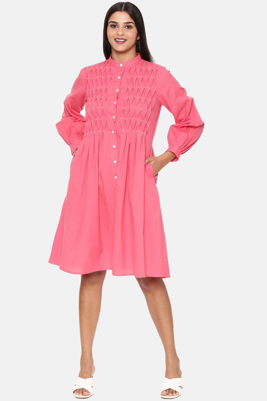 Pink Cotton Pleated Dress