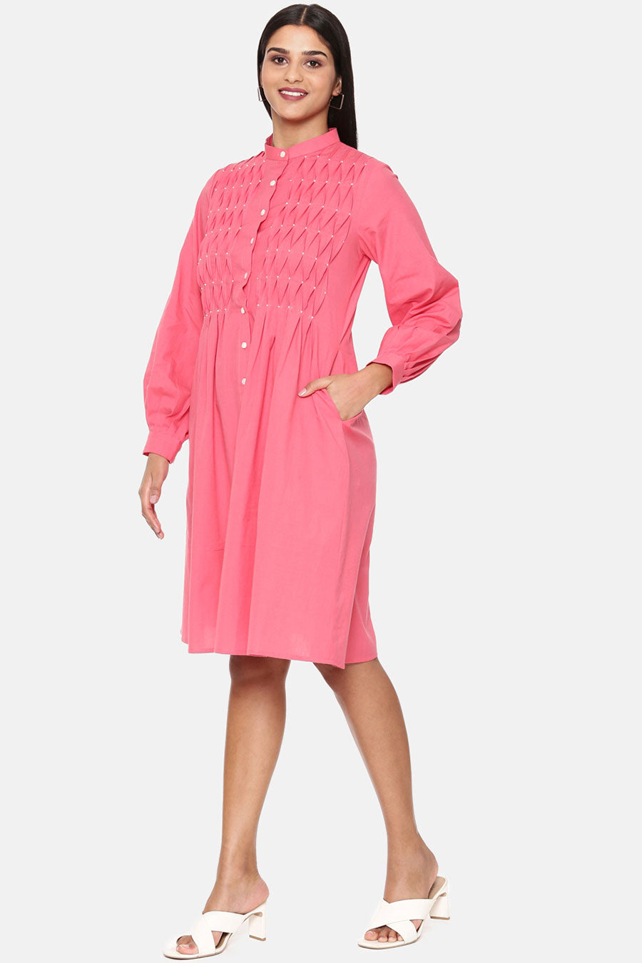 Pink Cotton Pleated Dress